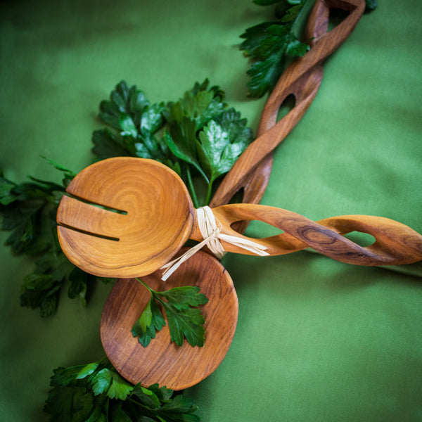 Twisted Olive Wood Salad Server Set