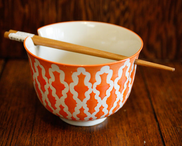 Rice Bowl w/Chopsticks - Orange